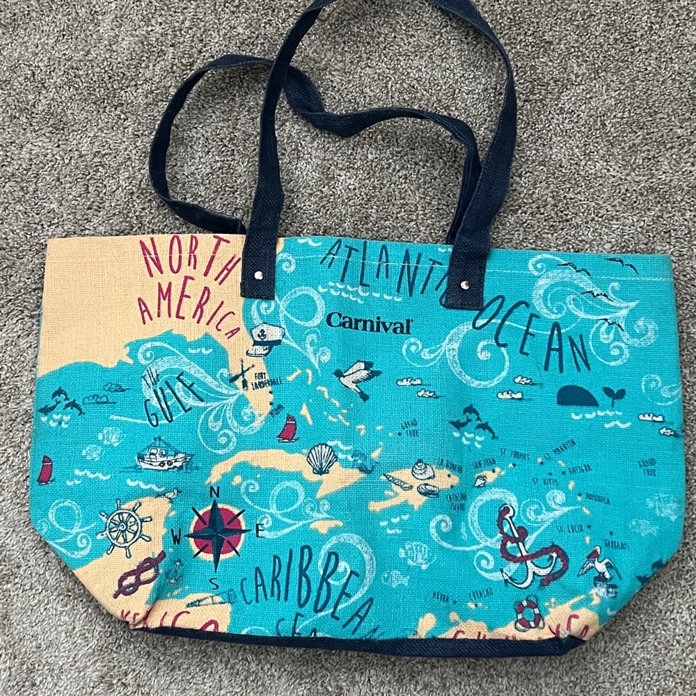 Karma Carnival Cruise Caribbean Map Jute Tote Bag Nautical Beach Travel Bag